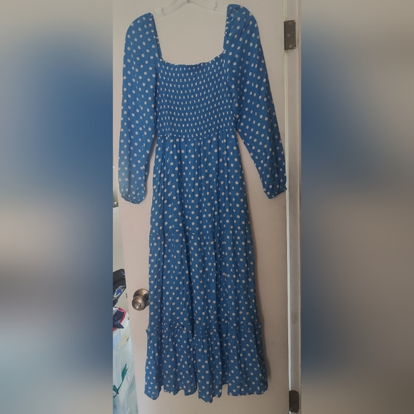 Anthropologie Dolan Blue & White Long Sleeve Polka Dot Midi maxi Dress - Picture 2 of 7